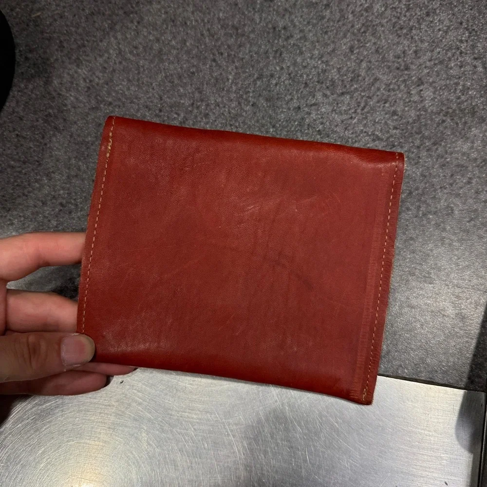 KK Leather Envelope Wallet Unisex OS Red Brown Good Buffalo Nickel Floral Tooled